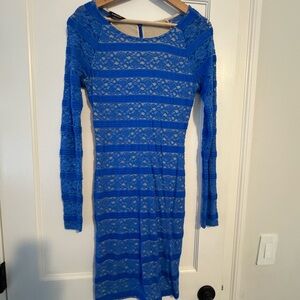 bebe Royal Blue Lace Long-Sleeve Bodycon Dress